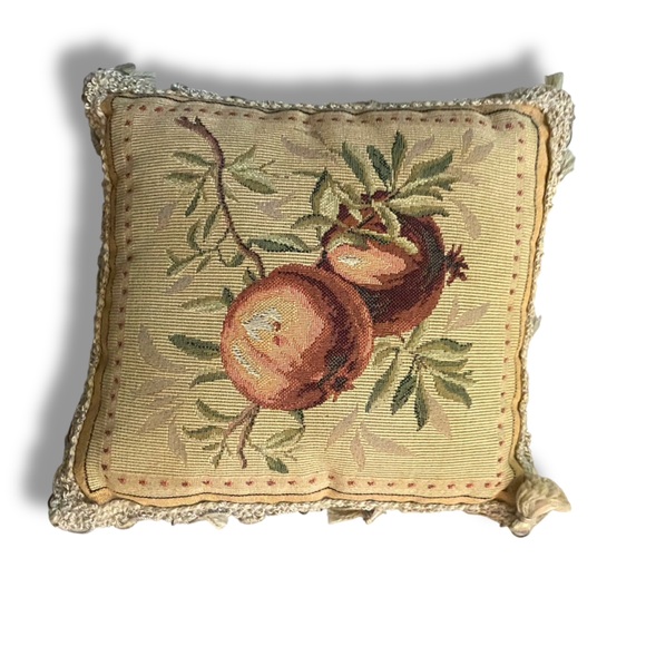 Vintage Tapestry Velvet Decorative Pillow Tassel Fringe 8 x 8" Fruit Pomegranate - Picture 1 of 5